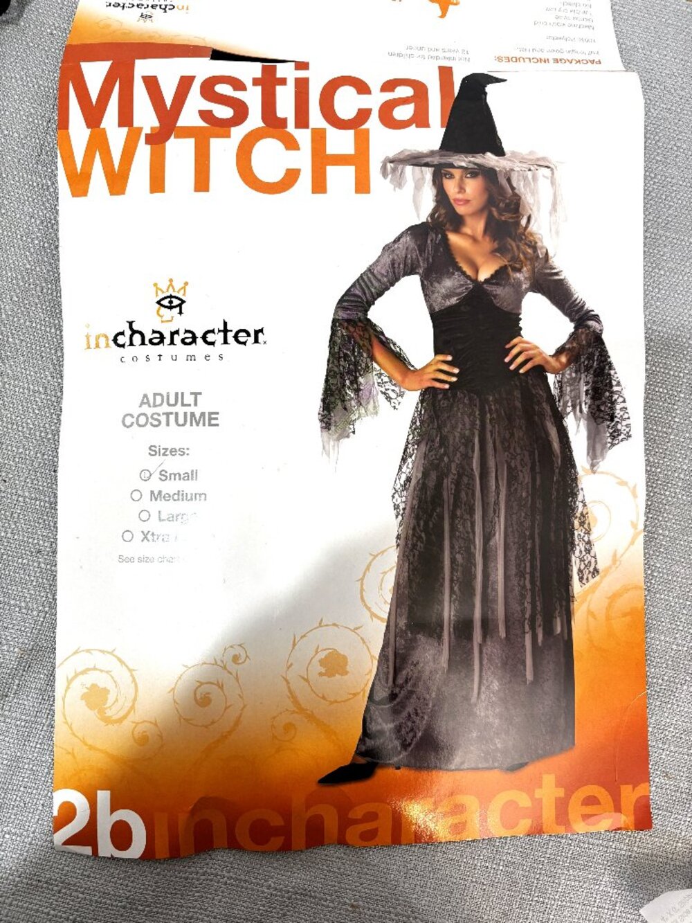 Mystical Panne’ Grey Blk Velvet Lace Witch & Hat InCharacter  NOS NWT